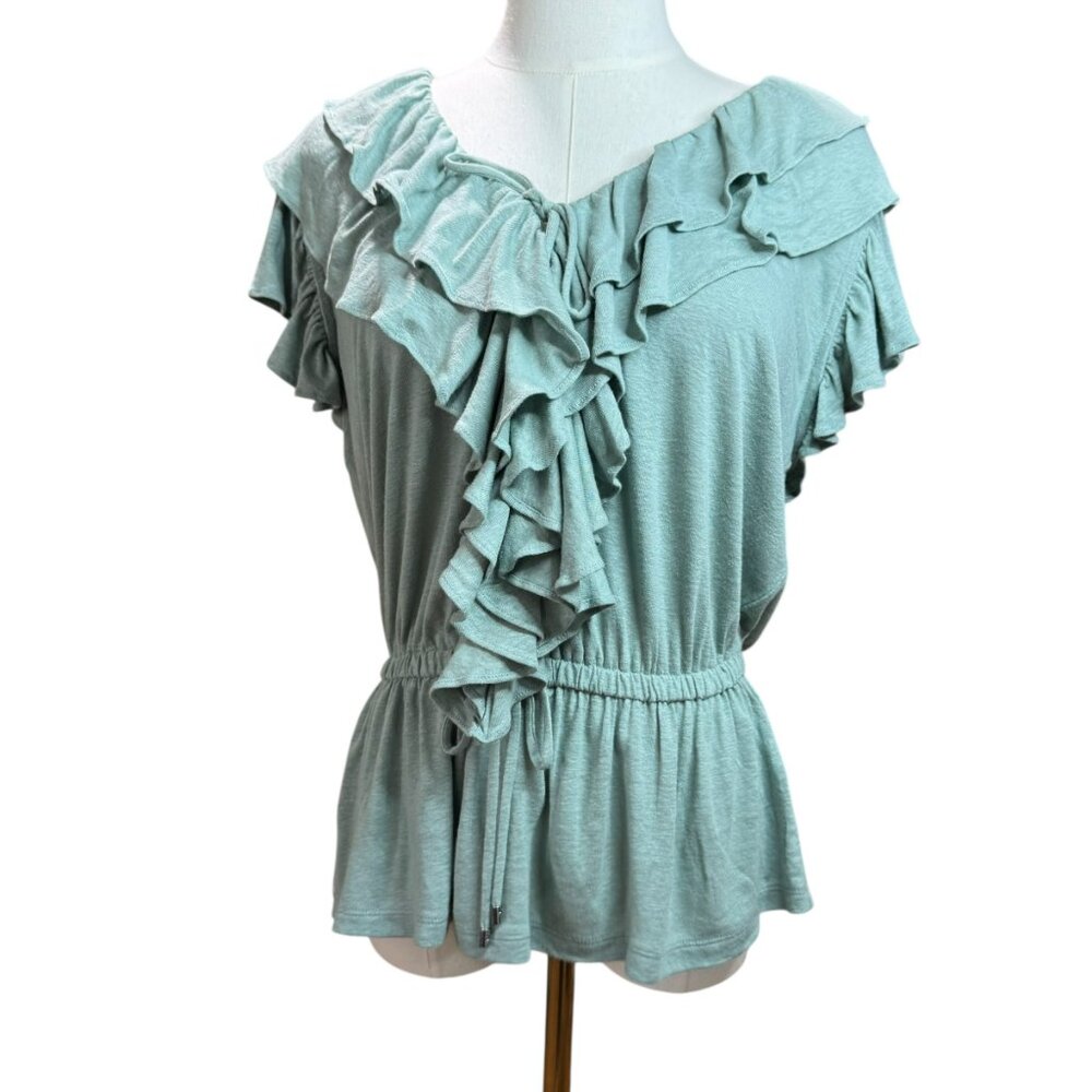 Lauren Ralph Lauren Ruffle Knit Peplum Top Green Sleeveless Size M NWT